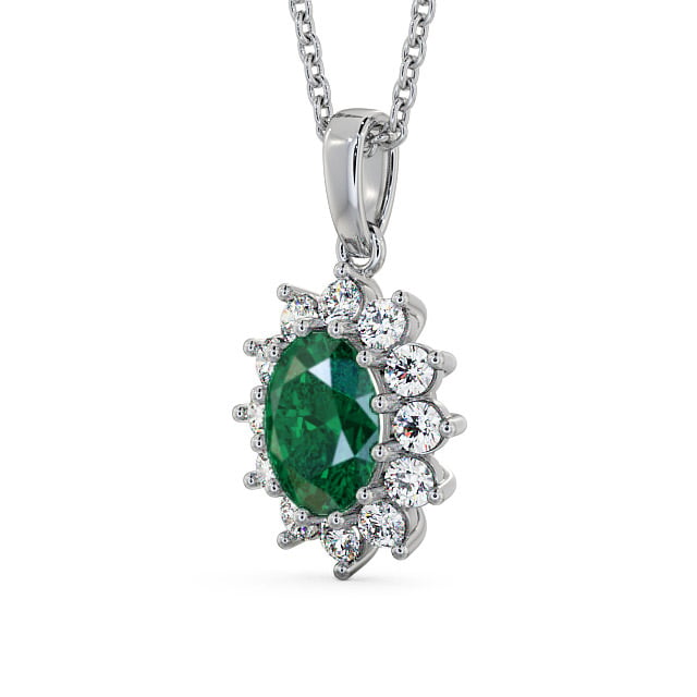Cluster Emerald and Diamond 1.74ct Pendant 9K White Gold - Moselle