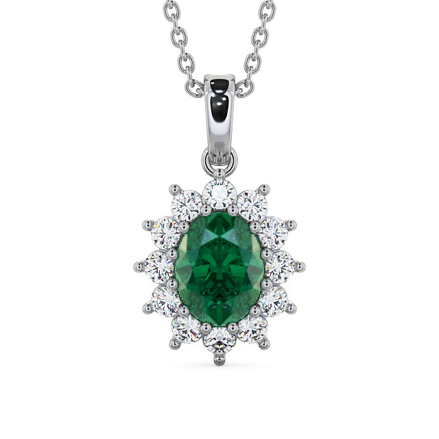 Cluster Emerald and Diamond 1.74ct Pendant 9K White Gold - Moselle PNT8GEM_WG_EM_THUMB2