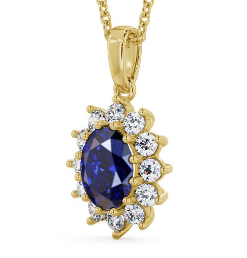 Cluster Blue Sapphire and Diamond 2.03ct Pendant 18K Yellow Gold - Moselle PNT8GEM_YG_BS_THUMB1