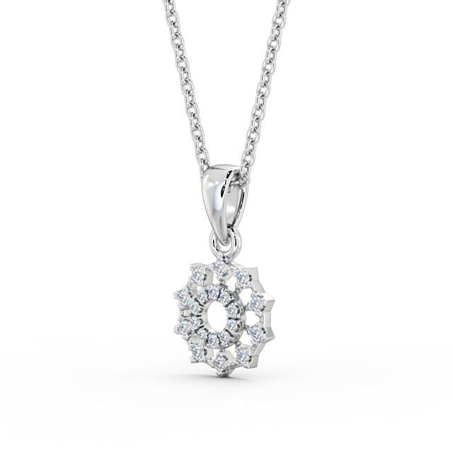 Floral Design Diamond Pendant 18K White Gold - Evelin PNT97_WG_SIDE