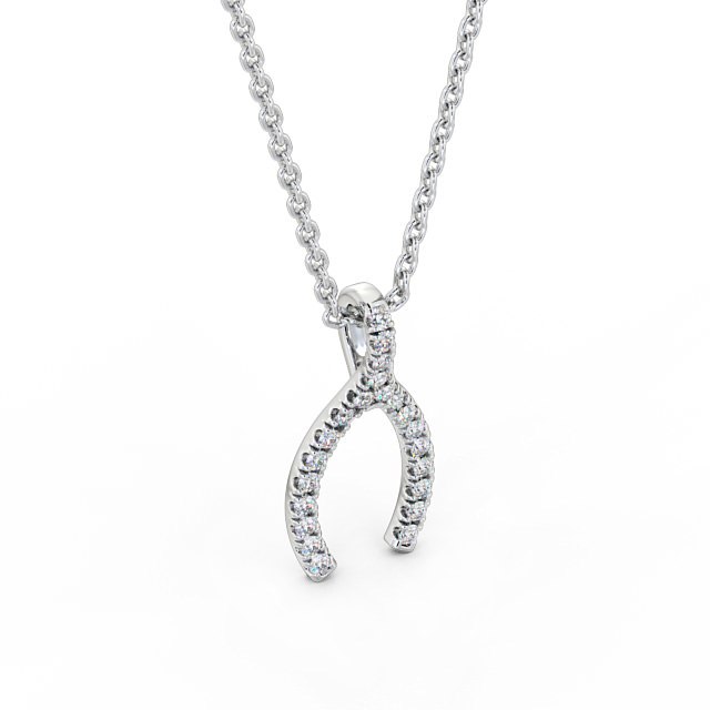 Wishbone Style Diamond Pendant 18K White Gold - Merida PNT98_WG_FLAT