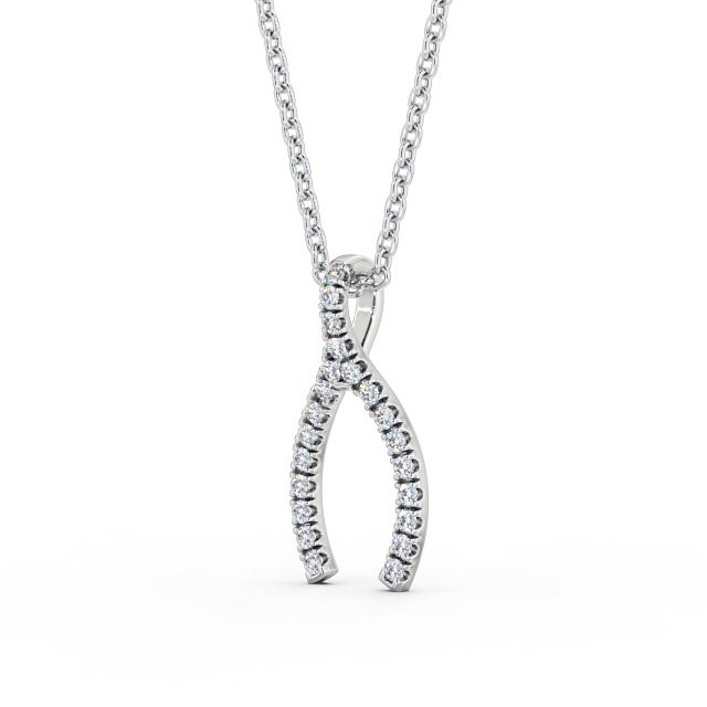 Wishbone Style Diamond Pendant 18K White Gold - Merida PNT98_WG_SIDE