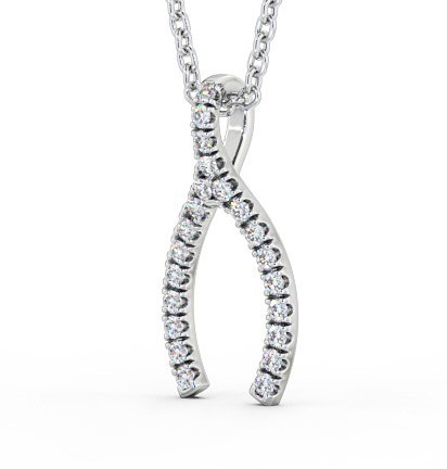 Wishbone Style Diamond Pendant 18K White Gold - Merida PNT98_WG_THUMB1