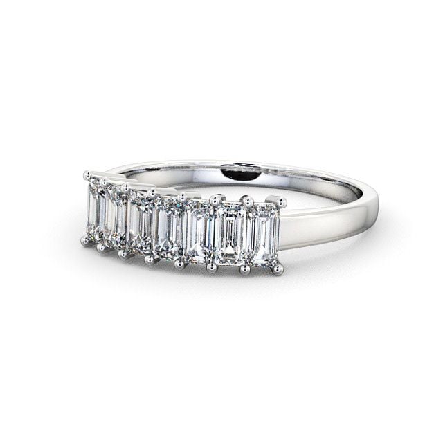 Seven Stone Emerald Diamond Ring 18K White Gold - Aberargie SE14_WG_FLAT