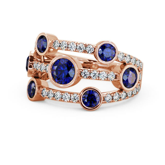 Cluster Seven Stone Blue Sapphire and Diamond 1.93ct Ring 18K Rose Gold - Richmond SE15GEM_RG_BS_FLAT
