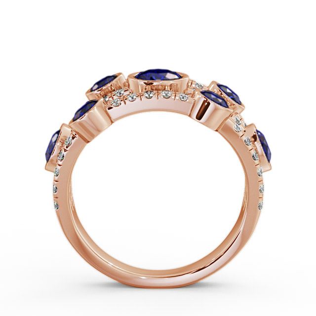 Cluster Seven Stone Blue Sapphire and Diamond 1.93ct Ring 18K Rose Gold - Richmond SE15GEM_RG_BS_UP