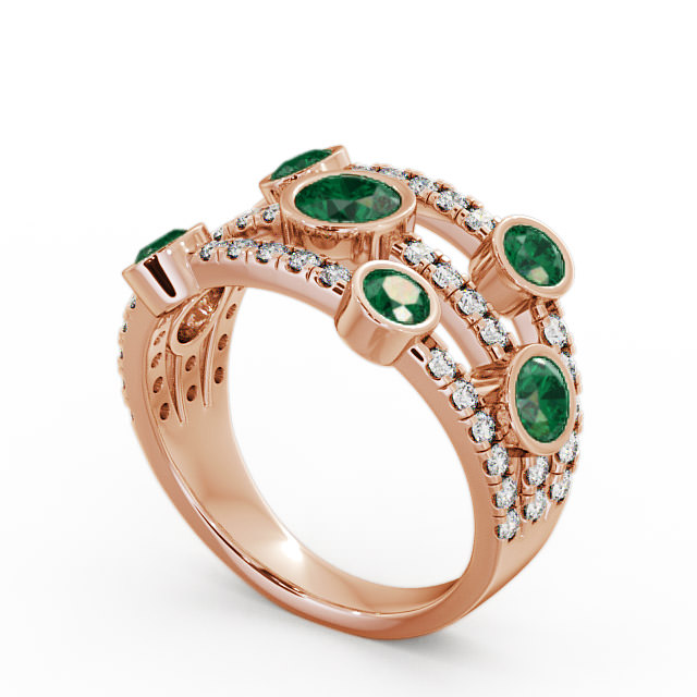 Cluster Seven Stone Emerald and Diamond 1.65ct Ring 9K Rose Gold - Richmond SE15GEM_RG_EM_SIDE