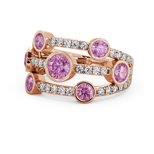 Cluster Seven Stone Pink Sapphire and Diamond 1.93ct Ring 18K Rose Gold - Richmond SE15GEM_RG_PS_FLAT