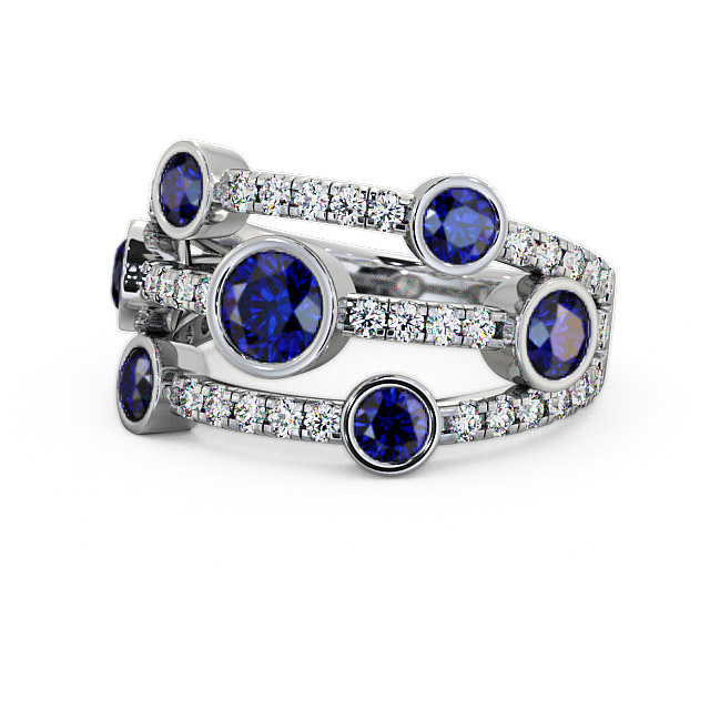 Cluster Seven Stone Blue Sapphire and Diamond 1.93ct Ring 9K White Gold - Richmond SE15GEM_WG_BS_FLAT