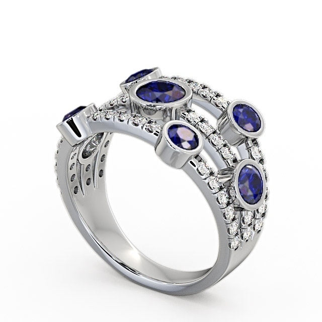 Cluster Seven Stone Blue Sapphire and Diamond 1.93ct Ring 9K White Gold - Richmond