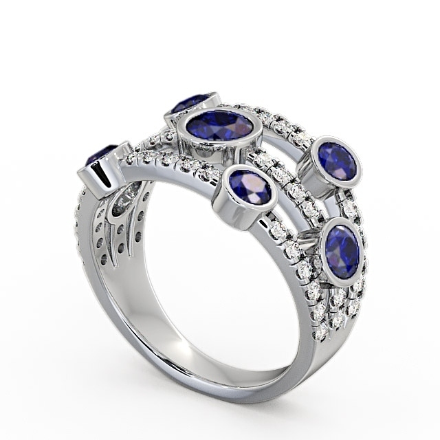 Cluster Seven Stone Blue Sapphire and Diamond 1.93ct Ring 9K White Gold - Richmond SE15GEM_WG_BS_SIDE