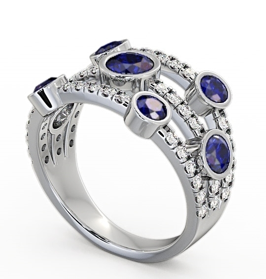 Cluster Seven Stone Blue Sapphire and Diamond 1.93ct Ring 9K White Gold - Richmond SE15GEM_WG_BS_THUMB1