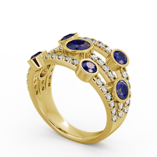Cluster Seven Stone Blue Sapphire and Diamond 1.93ct Ring 9K Yellow Gold - Richmond SE15GEM_YG_BS_SIDE
