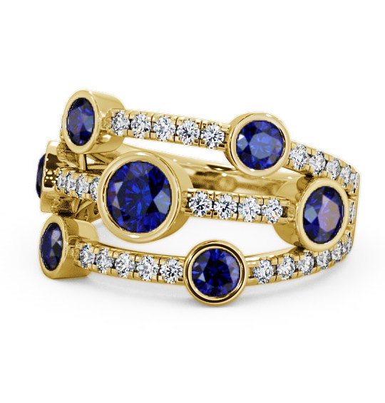  Cluster Seven Stone Blue Sapphire and Diamond 1.93ct Ring 18K Yellow Gold - Richmond SE15GEM_YG_BS_THUMB2 