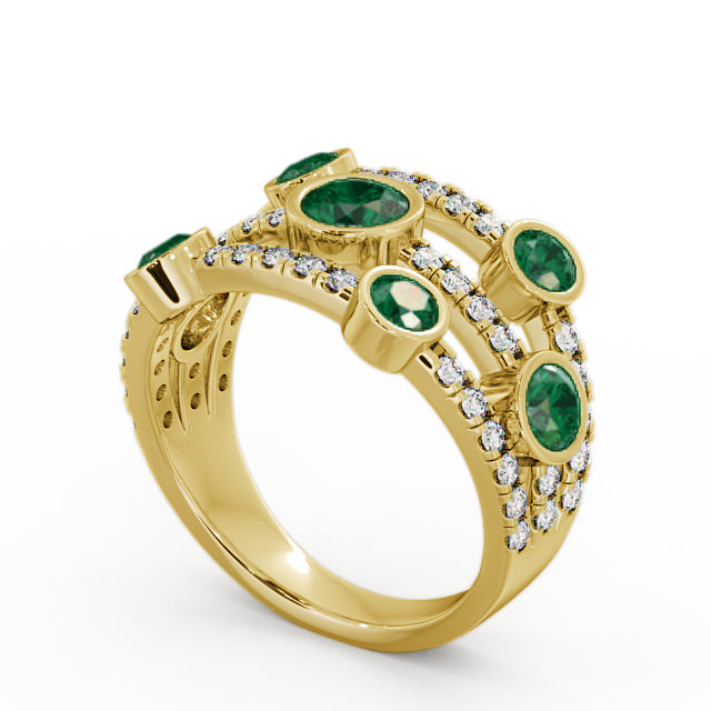 Cluster Seven Stone Emerald and Diamond 1.65ct Ring 9K Yellow Gold - Richmond SE15GEM_YG_EM_SIDE