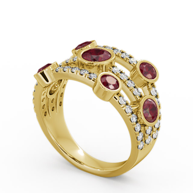 Cluster Seven Stone Ruby and Diamond 1.93ct Ring 18K Yellow Gold - Richmond SE15GEM_YG_RU_SIDE