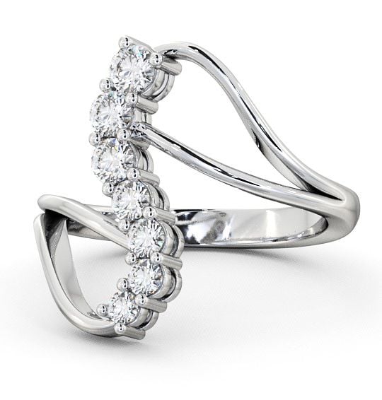 Seven Stone Round Diamond Cocktail Style Ring 18K White Gold SE16_WG_THUMB2 