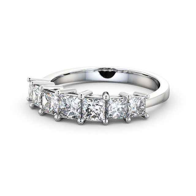 Seven Stone Princess Diamond Ring 9K White Gold - Duloch SE3_WG_FLAT