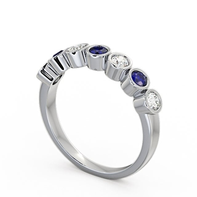 Seven Stone Blue Sapphire and Diamond 0.51ct Ring 18K White Gold - Wardington SE6GEM_WG_BS_SIDE