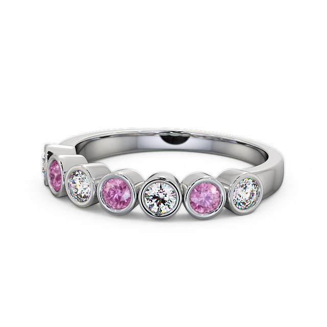 Seven Stone Pink Sapphire and Diamond 0.51ct Ring 18K White Gold - Wardington SE6GEM_WG_PS_FLAT