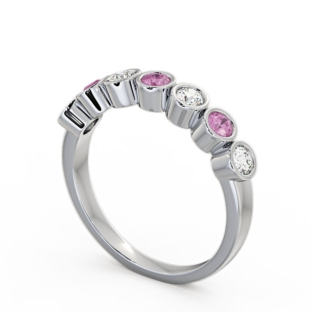 Seven Stone Pink Sapphire and Diamond 0.51ct Ring 18K White Gold - Wardington SE6GEM_WG_PS_SIDE