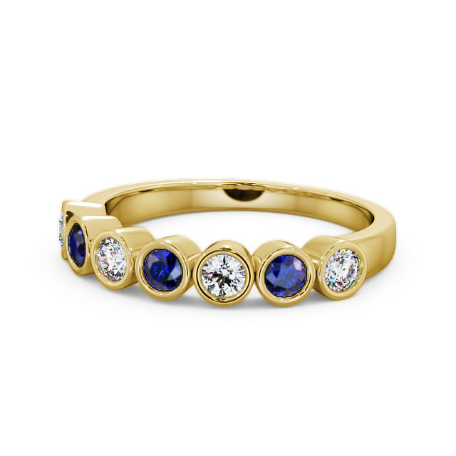 Seven Stone Blue Sapphire and Diamond 0.51ct Ring 18K Yellow Gold - Wardington SE6GEM_YG_BS_FLAT