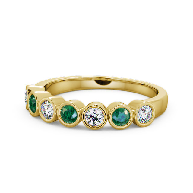 Seven Stone Emerald and Diamond 0.45ct Ring 9K Yellow Gold - Wardington SE6GEM_YG_EM_FLAT