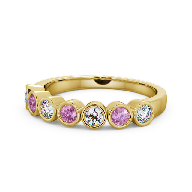 Seven Stone Pink Sapphire and Diamond 0.51ct Ring 9K Yellow Gold - Wardington SE6GEM_YG_PS_FLAT