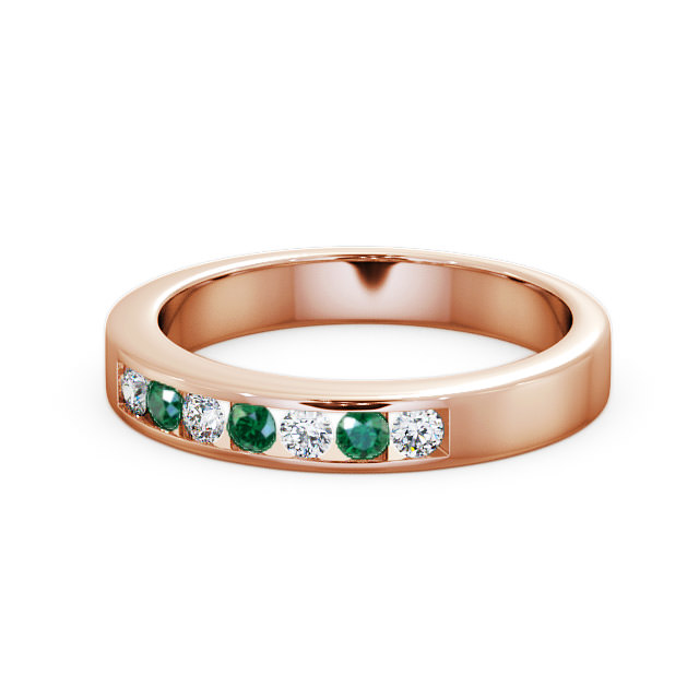 Seven Stone Emerald and Diamond 0.24ct Ring 9K Rose Gold - Haughley SE8GEM_RG_EM_FLAT