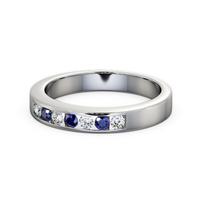 Seven Stone Blue Sapphire and Diamond 0.27ct Ring 18K White Gold - Haughley SE8GEM_WG_BS_FLAT