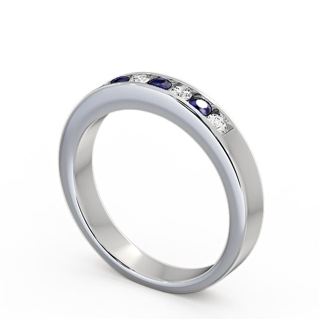 Seven Stone Blue Sapphire and Diamond 0.27ct Ring 18K White Gold - Haughley SE8GEM_WG_BS_SIDE