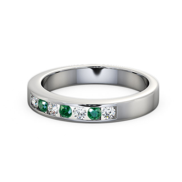 Seven Stone Emerald and Diamond 0.24ct Ring 18K White Gold - Haughley SE8GEM_WG_EM_FLAT