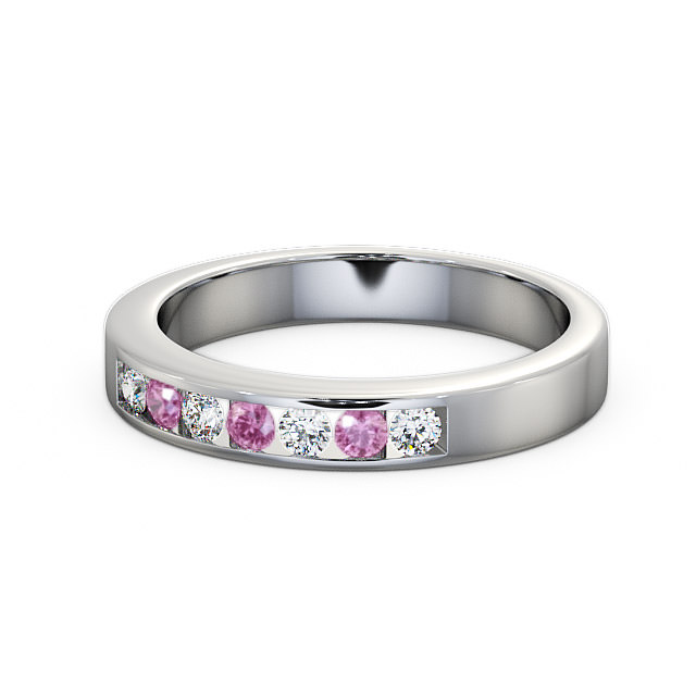 Seven Stone Pink Sapphire and Diamond 0.27ct Ring 18K White Gold - Haughley SE8GEM_WG_PS_FLAT