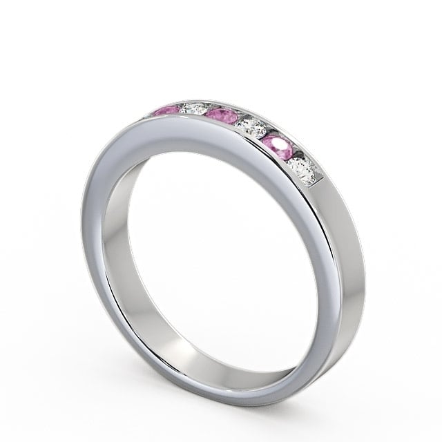 Seven Stone Pink Sapphire and Diamond 0.27ct Ring 18K White Gold - Haughley SE8GEM_WG_PS_SIDE