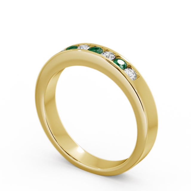 Seven Stone Emerald and Diamond 0.24ct Ring 9K Yellow Gold - Haughley SE8GEM_YG_EM_SIDE
