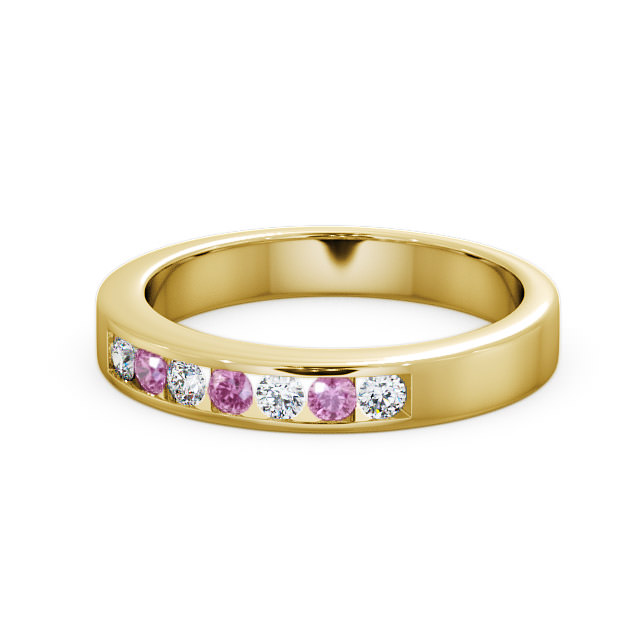 Seven Stone Pink Sapphire and Diamond 0.27ct Ring 9K Yellow Gold - Haughley SE8GEM_YG_PS_FLAT