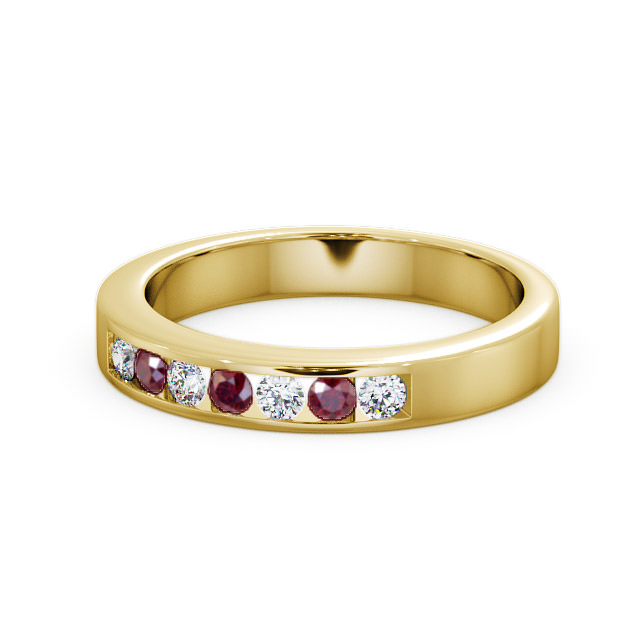 Seven Stone Ruby and Diamond 0.27ct Ring 9K Yellow Gold - Haughley SE8GEM_YG_RU_FLAT