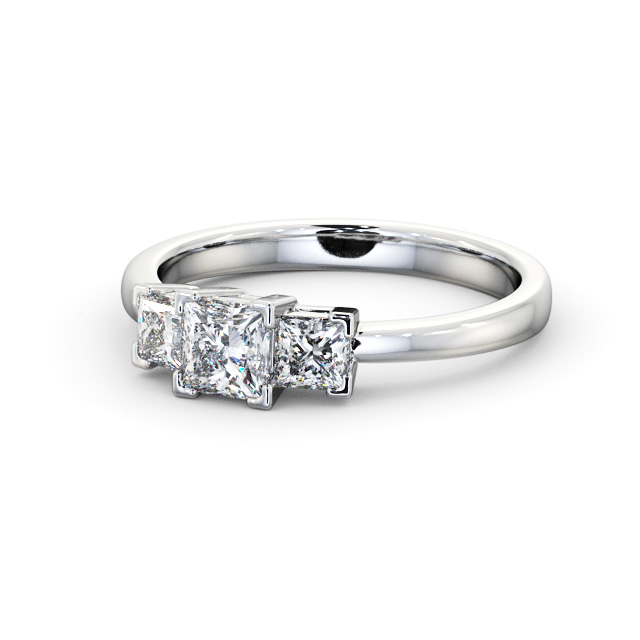 Three Stone Princess Diamond Ring 18K White Gold - Ingham TH100_WG_FLAT