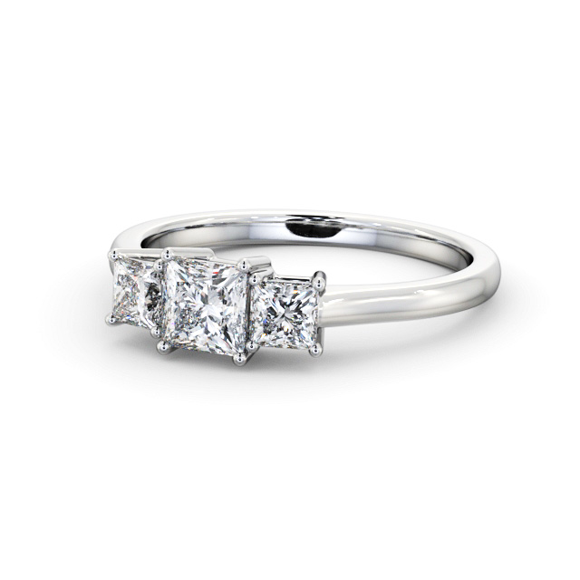 Three Stone Princess Diamond Ring 18K White Gold - Letta TH101_WG_FLAT