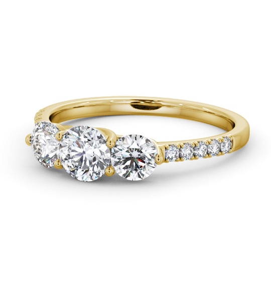 Three Stone Round Diamond Trilogy Ring 18K Yellow Gold with Side Stones TH102_YG_THUMB2 