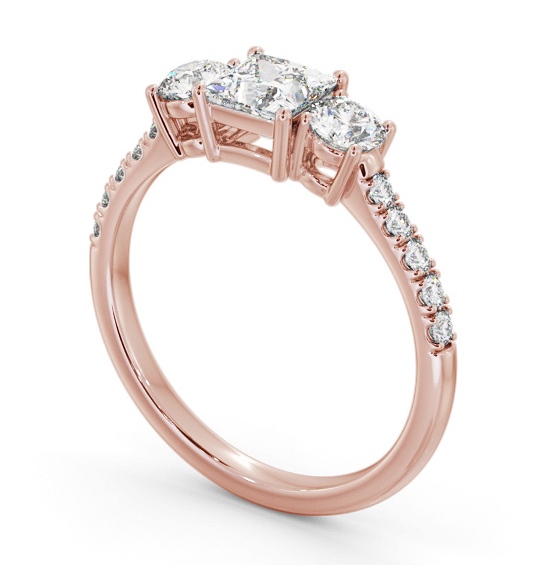 Three Stone Princess and Round Diamond Ring 18K Rose Gold with Side Stones TH103_RG_THUMB1