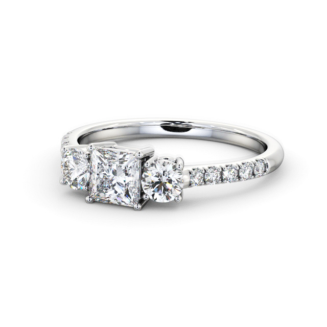Three Stone Princess Diamond Ring 18K White Gold - Aldbrook TH103_WG_FLAT