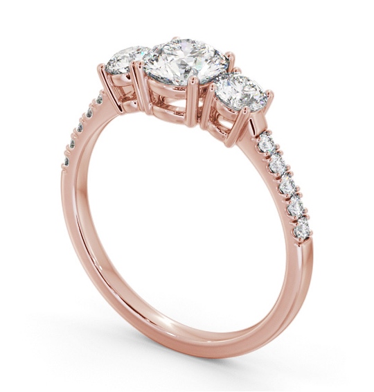Three Stone Round Diamond Trilogy Ring 9K Rose Gold with Side Stones TH104_RG_THUMB1
