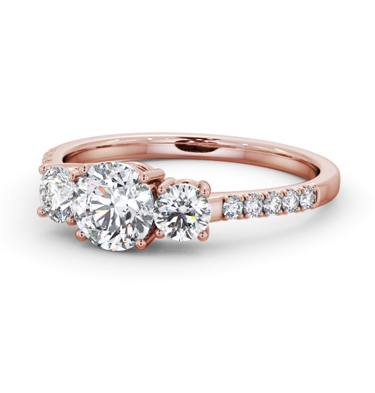 Three Stone Round Diamond Trilogy Ring 9K Rose Gold with Side Stones TH104_RG_THUMB2 