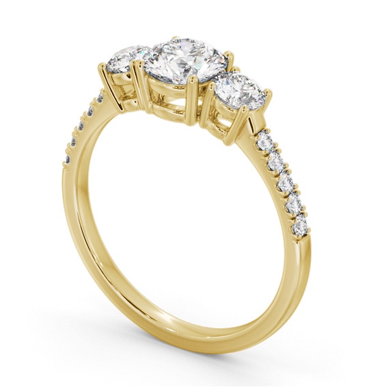 Three Stone Round Diamond Trilogy Ring 18K Yellow Gold with Side Stones TH104_YG_THUMB1 