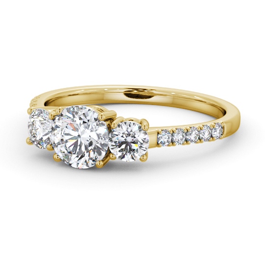 Three Stone Round Diamond Trilogy Ring 18K Yellow Gold with Side Stones TH104_YG_THUMB2 