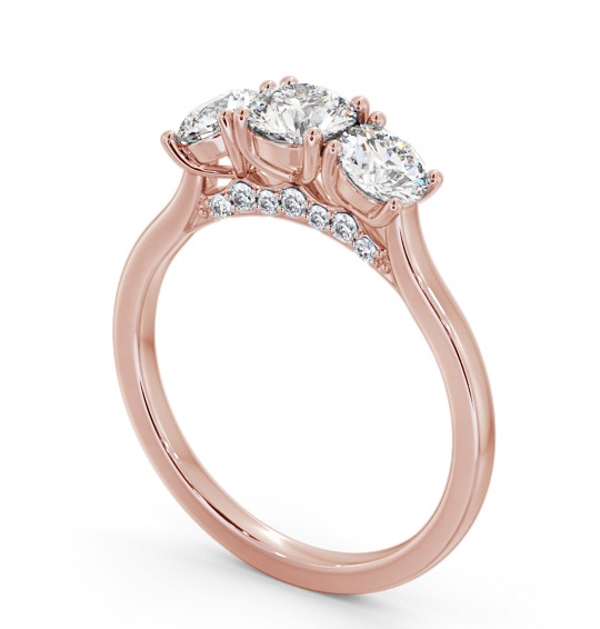 Three Stone Round Diamond Ring 9K Rose Gold with Diamond Set Bridge TH105_RG_THUMB1 