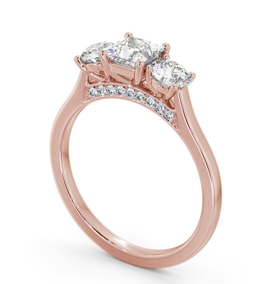 Three Stone Princess Diamond Ring 9K Rose Gold with Diamond Set Bridge TH106_RG_THUMB1