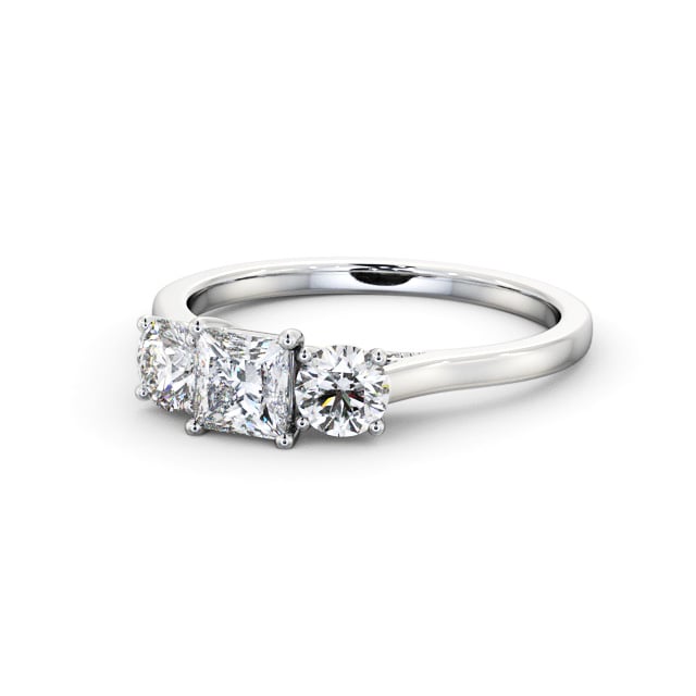 Three Stone Princess Diamond Ring 18K White Gold - Visella TH106_WG_FLAT