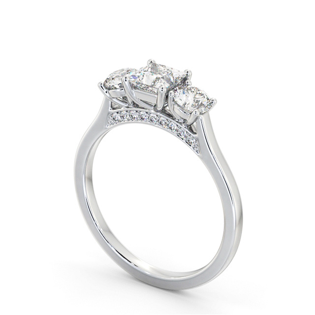 Three Stone Princess Diamond Ring 18K White Gold - Visella TH106_WG_SIDE